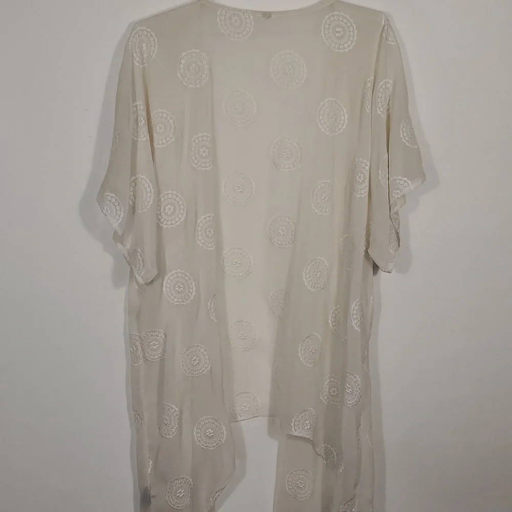 Open Front Kimono Cover-Up - Off White/Ivory - Embroidered - OSFM